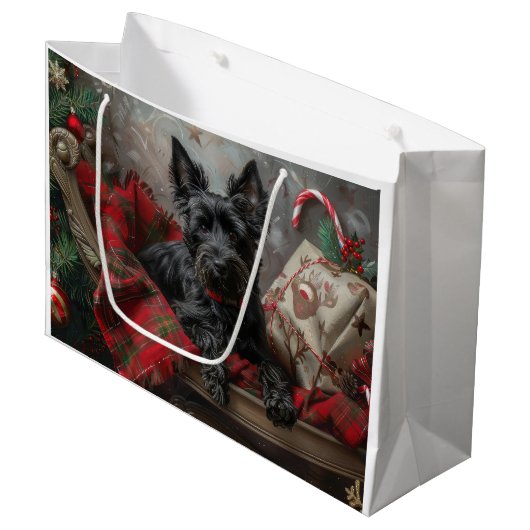 Scottish Terrier Dog Christmas Große Geschenktüte (Vorderseite Schrägansicht)