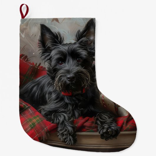 Scottish Terrier Dog Christmas Großer Weihnachtsstrumpf (Vorderseite)