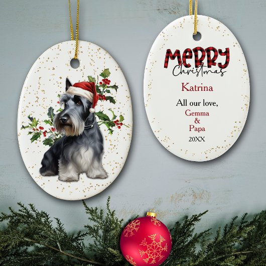 Scottish Terrier Dog Christmas Holly Keramik Ornament