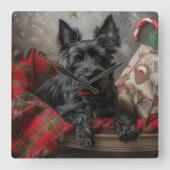 Scottish Terrier Dog Christmas Quadratische Wanduhr (Vorderseite)