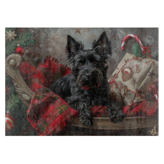 Scottish Terrier Dog Christmas Schneidebrett (Vorderseite)