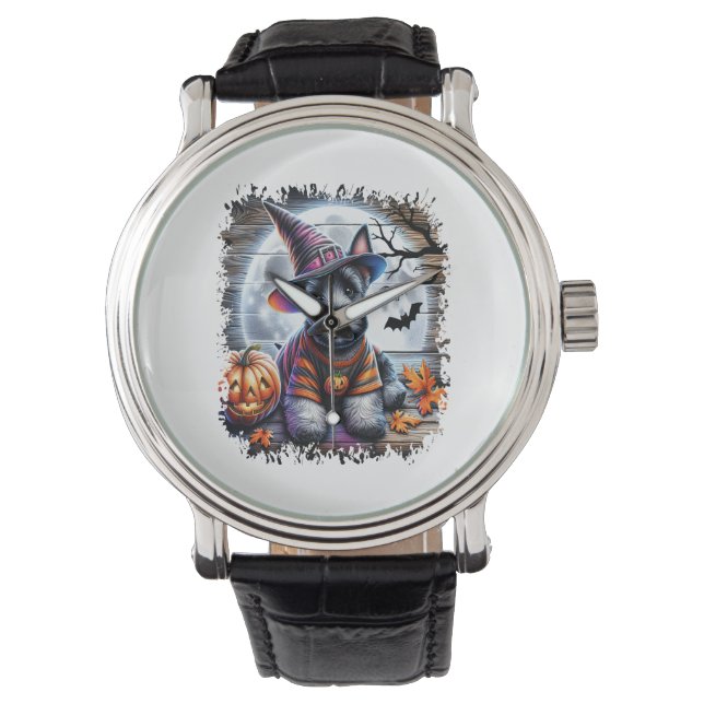Scottish Terrier Dog Halloween Armbanduhr (Vorderseite)