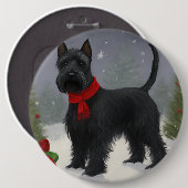 Scottish Terrier Dog in Snow Christmas Button (Vorne & Hinten)