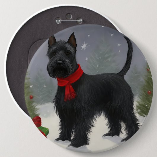Scottish Terrier Dog in Snow Christmas Button (Vorne & Hinten)