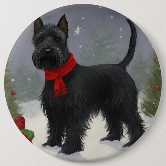Scottish Terrier Dog in Snow Christmas Button (Vorderseite)