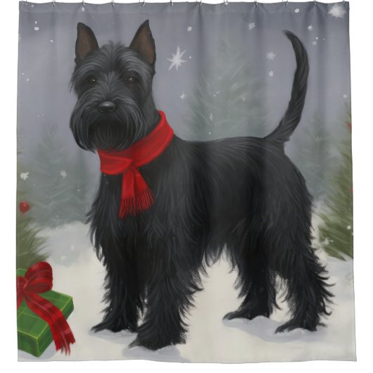 Scottish Terrier Dog in Snow Christmas Duschvorhang (Vorderseite)