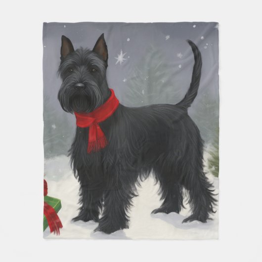 Scottish Terrier Dog in Snow Christmas Fleecedecke (Vorderseite)