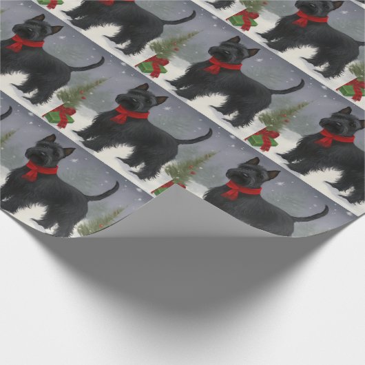 Scottish Terrier Dog in Snow Christmas Geschenkpapier (Ecke)