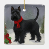 Scottish Terrier Dog in Snow Christmas Keramikornament (Rückseite)
