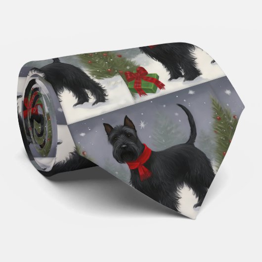 Scottish Terrier Dog in Snow Christmas Krawatte (Gerollt)