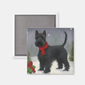 Scottish Terrier Dog in Snow Christmas Magnet (Vorderseite/Rückseite)