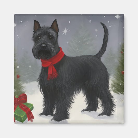 Scottish Terrier Dog in Snow Christmas Magnet (Vorne)