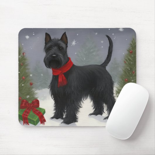 Scottish Terrier Dog in Snow Christmas Mousepad (Mit Mouse)
