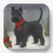 Scottish Terrier Dog in Snow Christmas Pappteller (Vorderseite)