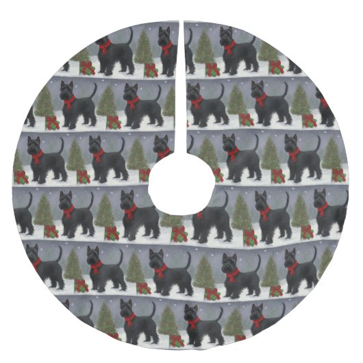 Scottish Terrier Dog in Snow Christmas Polyester Weihnachtsbaumdecke (Vorderseite)