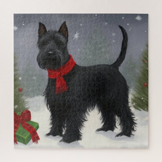 Scottish Terrier Dog in Snow Christmas Puzzle (Vertikal)