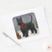 Scottish Terrier Dog in Snow Christmas Quadratischer Aufkleber (Umschlag)