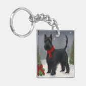 Scottish Terrier Dog in Snow Christmas Schlüsselanhänger (Vorderseite links)