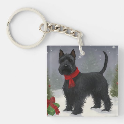 Scottish Terrier Dog in Snow Christmas Schlüsselanhänger (Vorderseite)