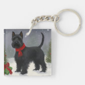 Scottish Terrier Dog in Snow Christmas Schlüsselanhänger (Rückseite)