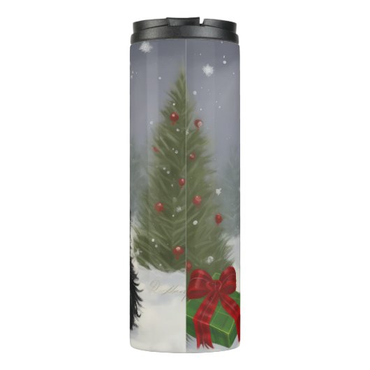 Scottish Terrier Dog in Snow Christmas Thermosbecher (Rückseite)