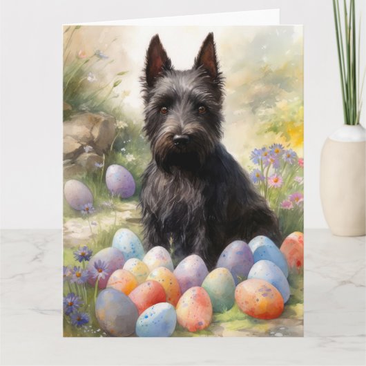 Scottish Terrier Dog mit Ostereier Holiday Karte (Vorderseite)