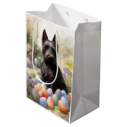 Scottish Terrier Dog mit Ostereier Holiday Mittlere Geschenktüte (Rückseite Schrägansicht)