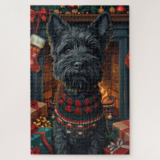 Scottish Terrier Dog mit Weihnachtsgeschenken Puzzle (Vertikal)