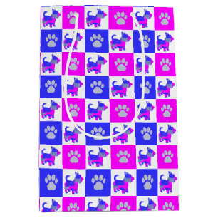 Scottish Terrier Dog & Paw Crazy Hot Pink und Blue Mittlere Geschenktüte