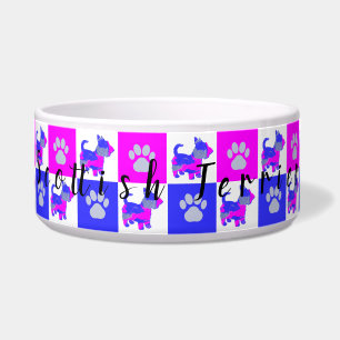Scottish Terrier Dog & Paw Hot Pink & Blue Pet Bow Napf