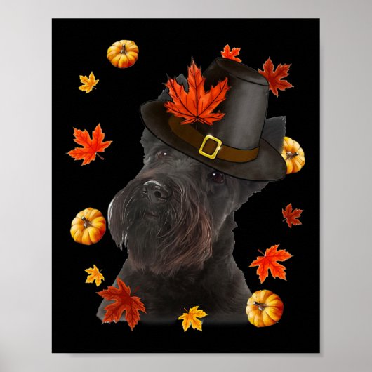 Scottish Terrier Dog Pilgrim Hat Fall glücklich Da Poster (Vorne)