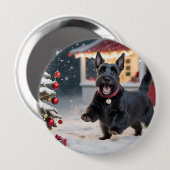 Scottish Terrier Dog Playing Christmas Snow Button (Vorne & Hinten)