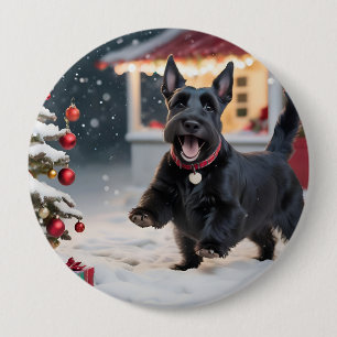 Scottish Terrier Dog Playing Christmas Snow Button