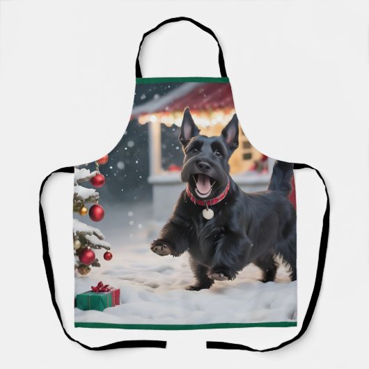 Scottish Terrier Dog Playing Christmas Snow Schürze (Vorderseite)