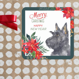 Scottish Terrier Dog Poinsettia Bouquet  Quadratischer Aufkleber