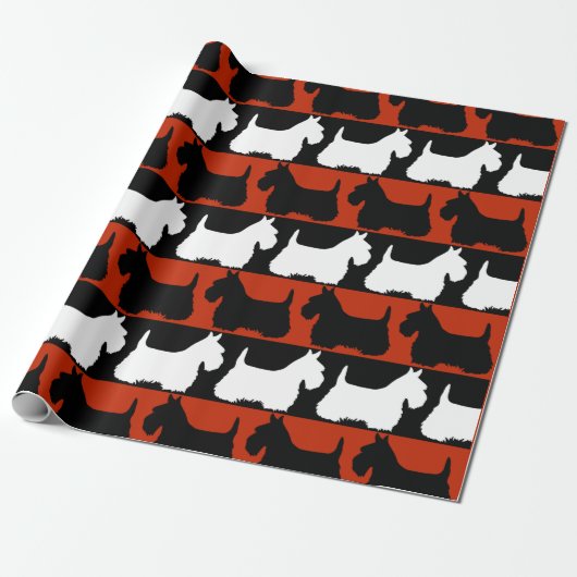 Scottish Terrier dog schwarz/rot/weiß, stripes Thr Geschenkpapier (Ungerollt)