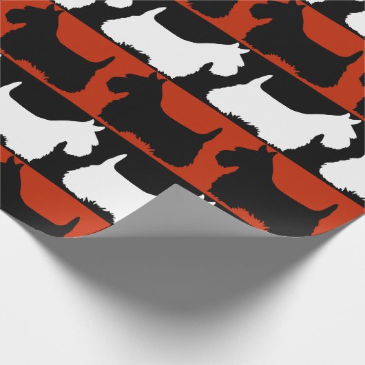 Scottish Terrier dog schwarz/rot/weiß, stripes Thr Geschenkpapier (Ecke)