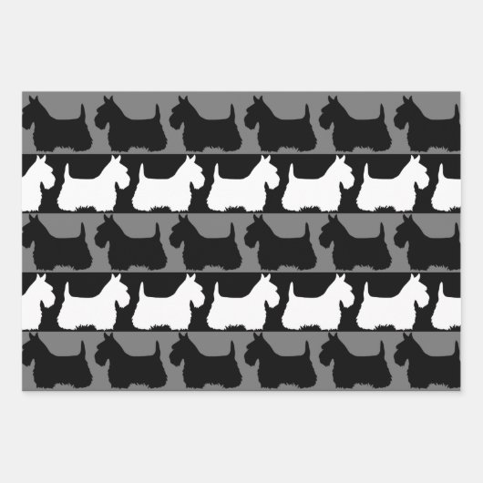 Scottish Terrier dog schwarz/rot/weiß, stripes Thr Geschenkpapier Set (Vorderseite 3)