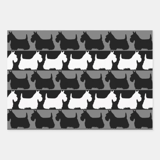 Scottish Terrier dog schwarz/rot/weiß, stripes Thr Geschenkpapier Set (Vorderseite)