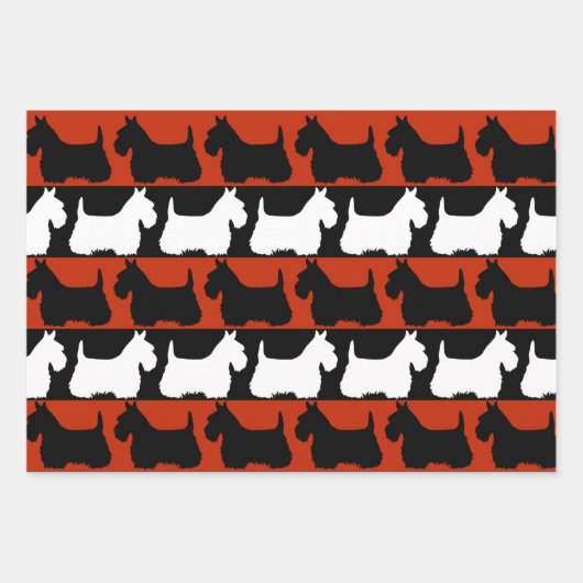 Scottish Terrier dog schwarz/rot/weiß, stripes Thr Geschenkpapier Set (Vorderseite 3)