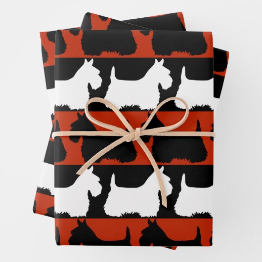 Scottish Terrier dog schwarz/rot/weiß, stripes Thr Geschenkpapier Set (Beispiel)