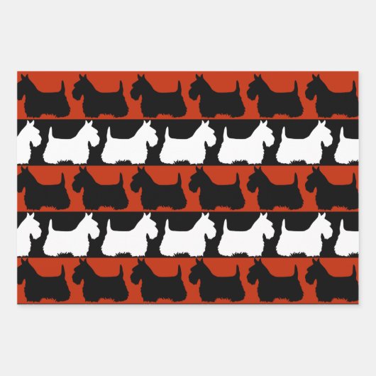 Scottish Terrier dog schwarz/rot/weiß, stripes Thr Geschenkpapier Set (Vorderseite)
