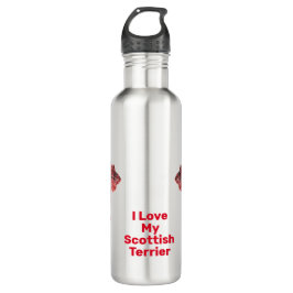 Scottish Terrier Dog Silhouette Red Grid Edelstahlflasche