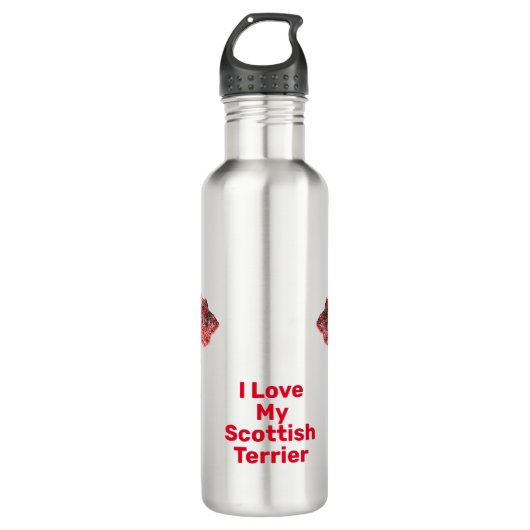 Scottish Terrier Dog Silhouette Red Grid Edelstahlflasche (Vorderseite)