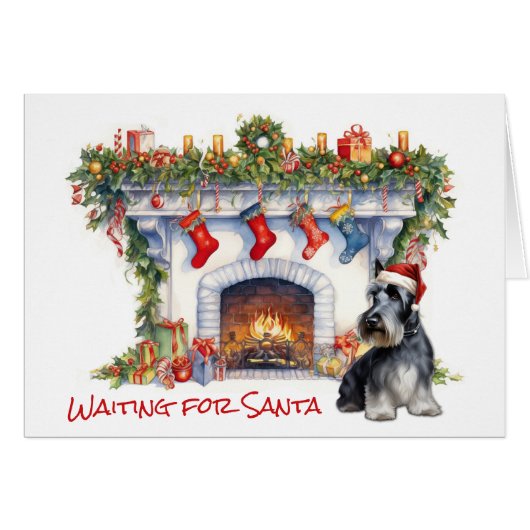 Scottish Terrier Dog Warten auf Santa Fireplace (Vorderseite (Horizontal))