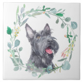 Scottish Terrier Dog Watercolor Wreath Fliese (Vorderseite)