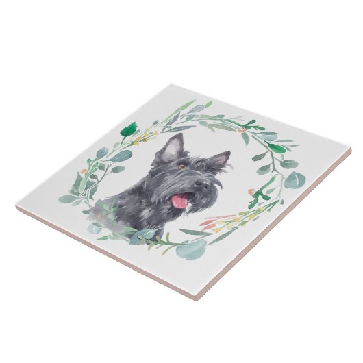 Scottish Terrier Dog Watercolor Wreath Fliese (Seite)