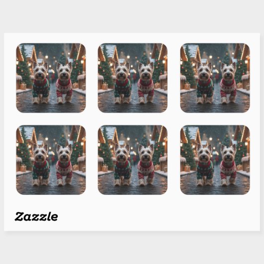 Scottish Terrier Dogs Christmas Snow Holiday Quadratischer Aufkleber (Blatt)