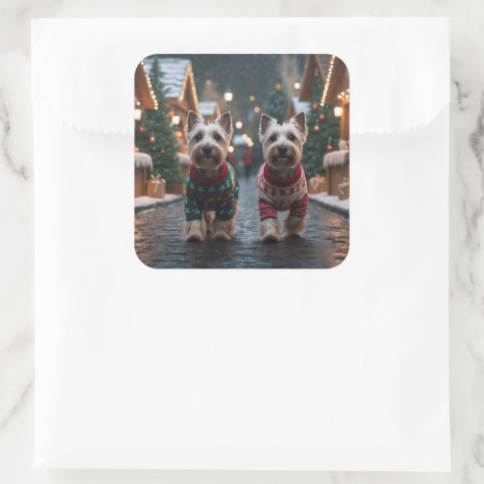 Scottish Terrier Dogs Christmas Snow Holiday Quadratischer Aufkleber (Tasche)