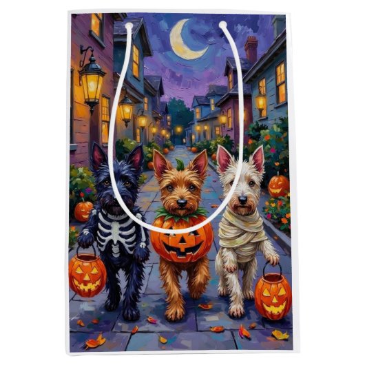 Scottish Terrier Dogs in Halloween Costumes Mittlere Geschenktüte (Vorderseite)